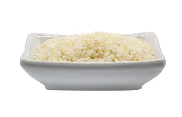 Rice grains in a white rectangular plate png on a transparent background. Isolated