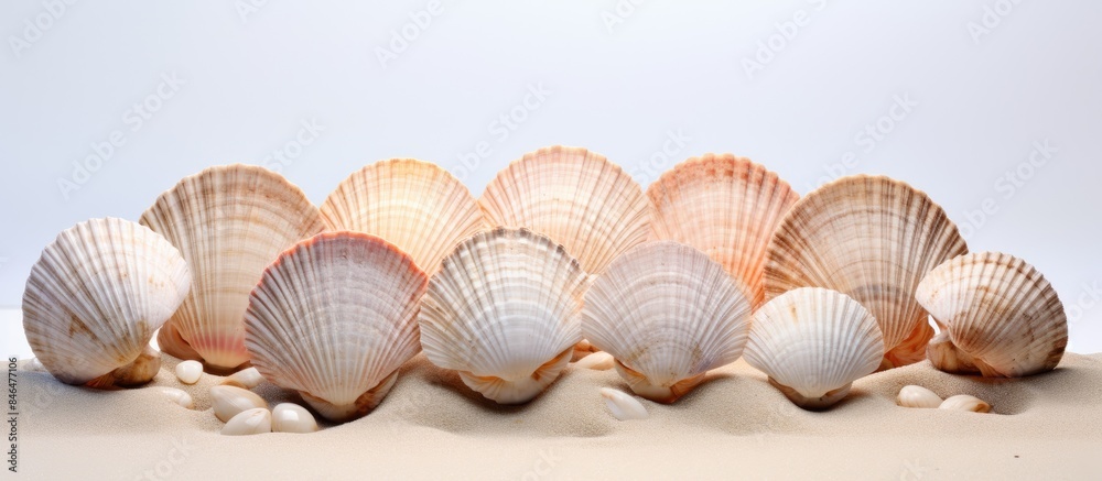 Poster the image features cockle shells arranged against a blank background leaving ample space for text or