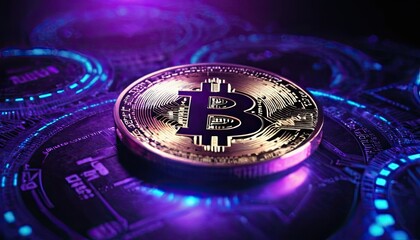 Bitcoin Blockchain: Digital Mining Technology Wallpaper Banner.