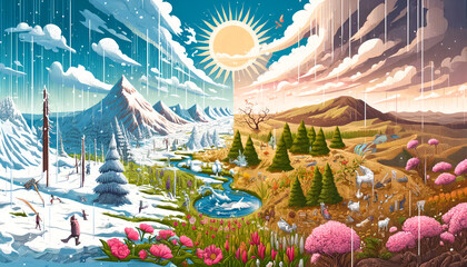 Illustration of seasonal changes due to climate change