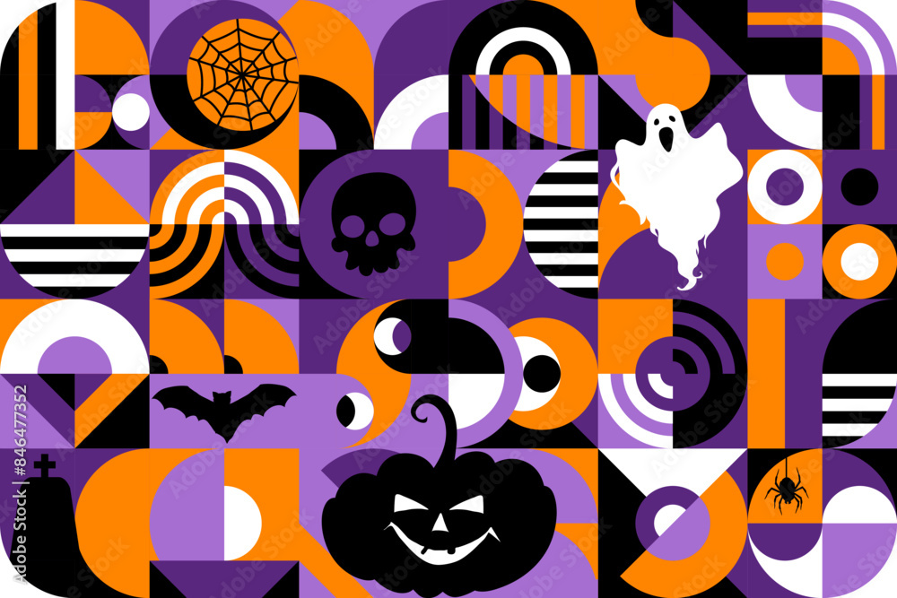 Poster halloween abstract geometric pattern background. vector modern ornament features bold simple shapes 