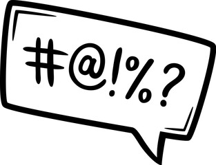 Comic swear speech bubble, hate angry talk, aggressive expletive curse. Isolated vector monochrome dialogue cloud with expressive typographic signs, conveying the intensity to the verbal expression