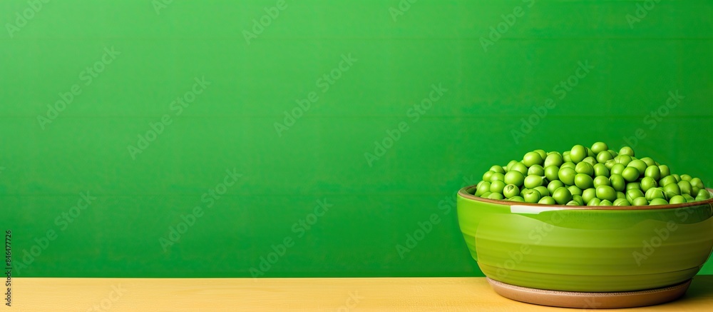 Aufkleber there is a bowl with vibrant green peas placed against a colorful background in this image. copy spa
