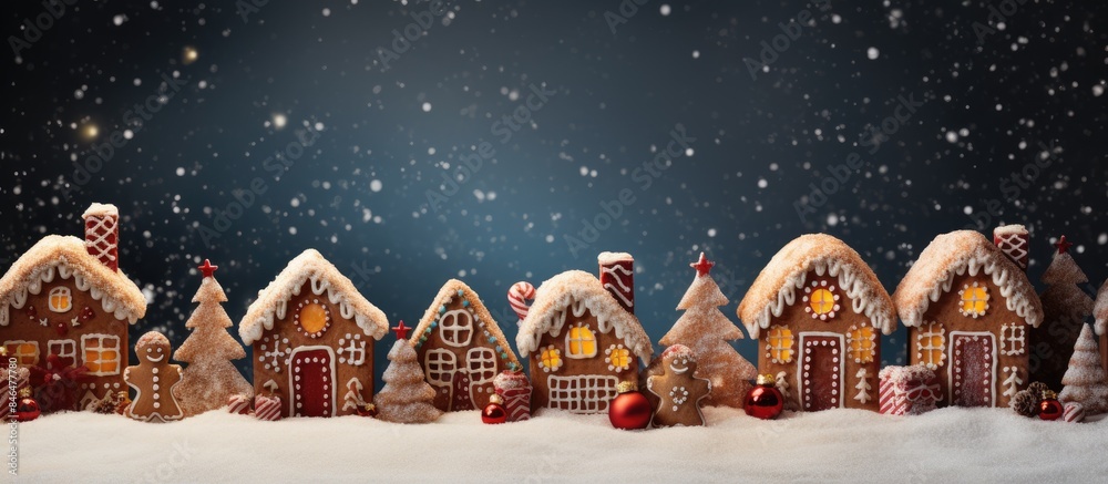 Poster home made festive gingerbread for christmas displayed on a colorful background with plenty of copy s