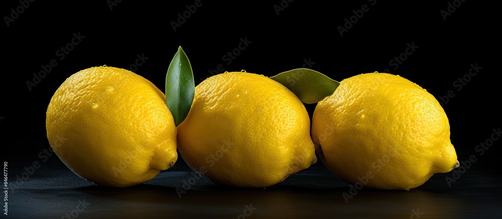 Poster there are three lemons placed on a dark background with copy space available on the left side for ad