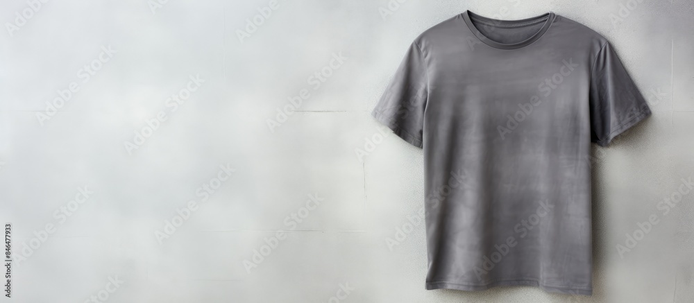 Poster copy space image of a light textured background with a blank grey t shirt