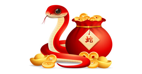 Year of The Snake 2025 Zodiac sign, Chinese new year 2025 snake 3d vector illustration