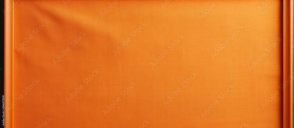 Aufkleber Top down view of a wooden framed copy space image on a smooth orange linen fabric creating a natural textile background with a textured appearance
