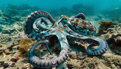 Fototapeta premium Exploring the Mysterious World of Enteroctopus dofleini: A Close-Up Look at the Octopus's Tentacles