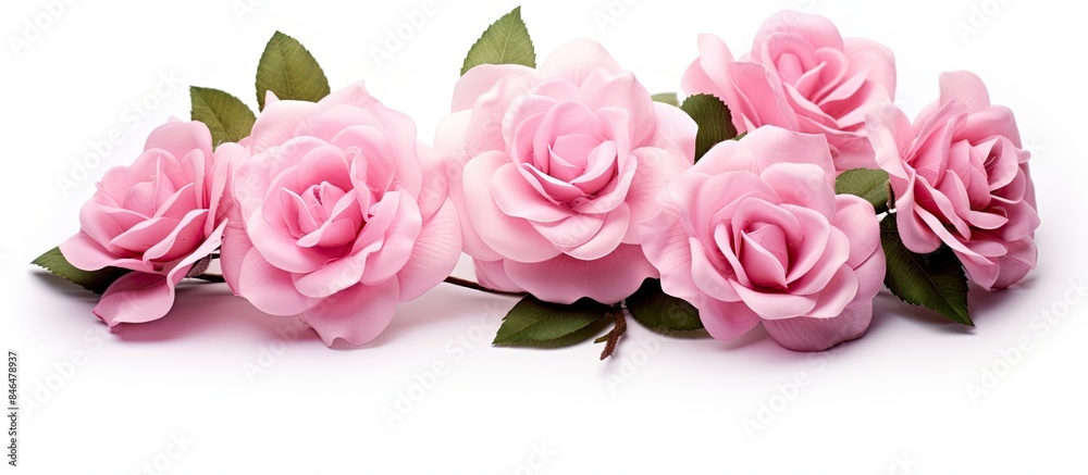 Poster vintage style composition of pink roses and buds isolated on a white background perfect for adding t
