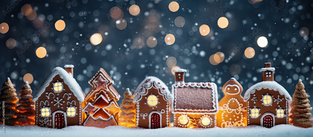 Poster home made festive gingerbread for christmas displayed on a colorful background with plenty of copy s