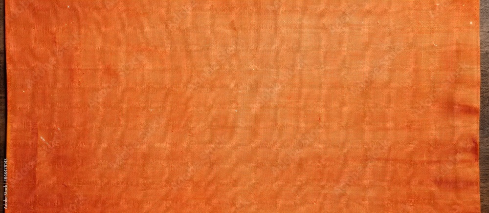 Poster Top down view of a wooden framed copy space image on a smooth orange linen fabric creating a natural textile background with a textured appearance