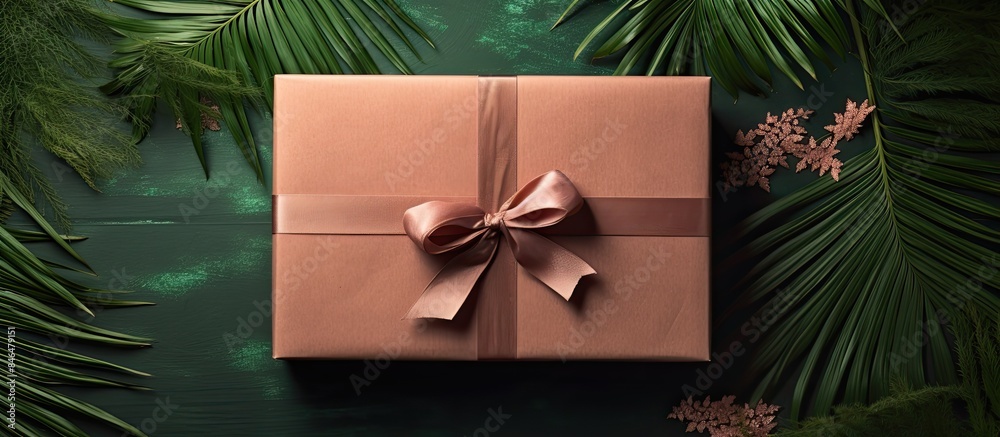 Poster wrap the gift box using a combination of craft paper tropical leaves and glitter for a unique and cr