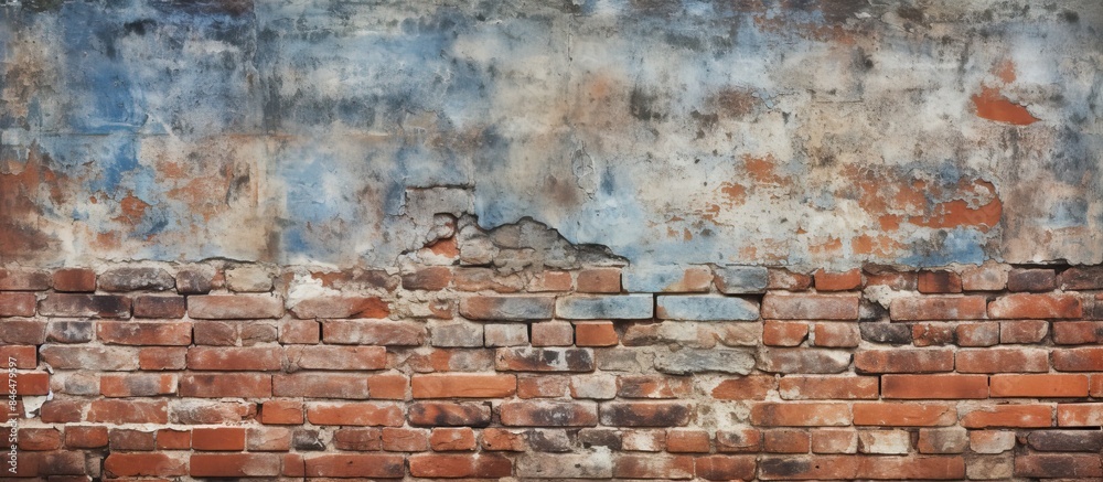 Aufkleber Grunge style brick wall with a worn and aged appearance serving as a textured background for a photo pattern. copy space available