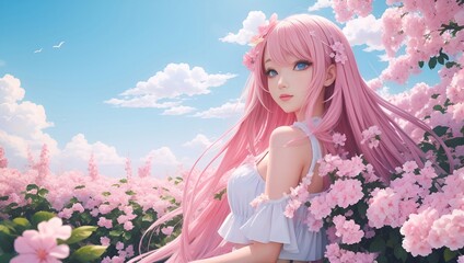 Cute girl in a flower garden
Generative AI