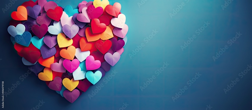 Aufkleber close up of a multicolored heart on a blue background ideal for copy space image