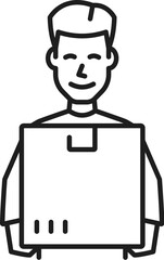 Courier delivery and parcel box line icon, logistics and shipment vector pictogram. Logistics and delivery service linear icon of courier with post package of customer order or cargo shipment