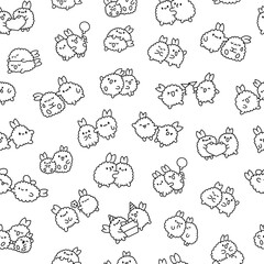 Obraz premium Cute couple fried shrimp tempura. Seamless pattern. Coloring Page. Japanese food characters. Hand drawn style. Vector drawing. Design ornaments.