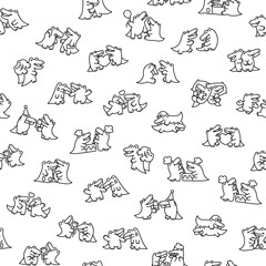 Cute couple crocodile characters. Seamless pattern. Coloring Page. Funny friends alligator cartoon animal. Hand drawn style. Vector drawing. Design ornaments.