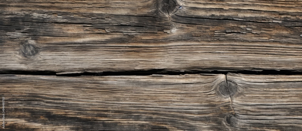 Poster fragment of a sidewalk with nails revealing the weathered texture of an aged wooden board providing 