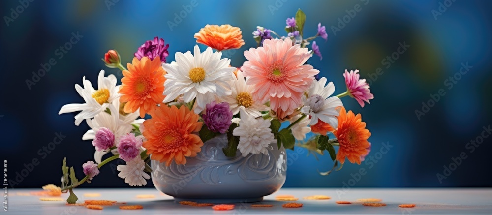 Poster closeup of a vase with beautiful flowers with copy space image