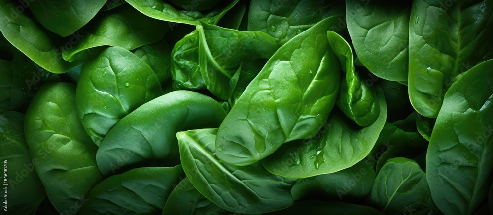 Aufkleber Freshly cut spinach forms an abstract background providing a vibrant and visually appealing copy space image
