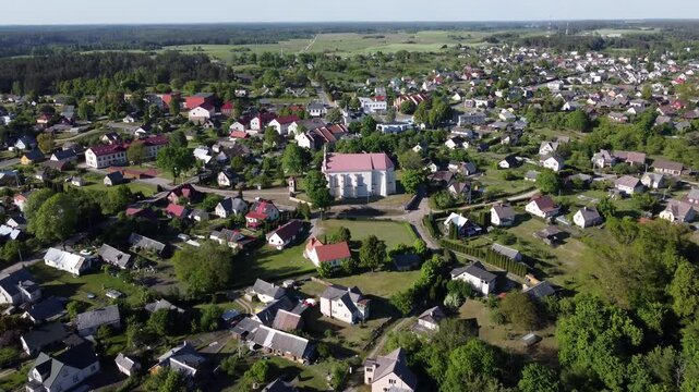Town of Merkine in Lithuania, featuring the prominent Merkine Church of Saint Mary of the Assumption