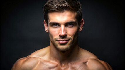 Fototapeta premium A close-up studio portrait of a serious man with a beard