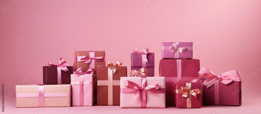 Poster gift boxes adorned with festive wrappings arranged in anticipation of celebratory occasions like chr