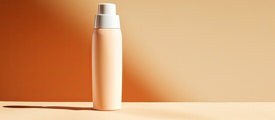 Beige background with copy space image featuring a sunscreen bottle ready for text