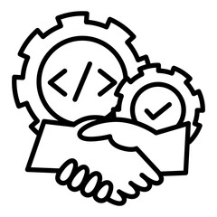 Gear and handshakes representing the system.