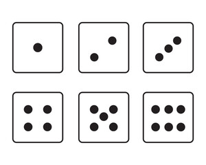 Bones. Game dice set isolated on white background. Bones in flat and linear design from one to six.