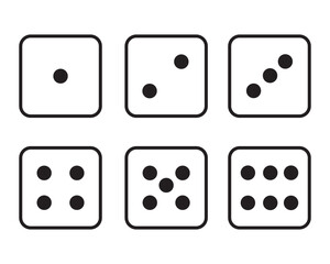 Bones. Game dice set isolated on white background. Bones in flat and linear design from one to six.