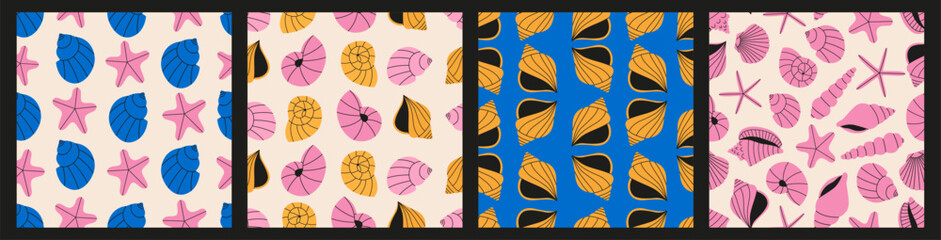 Seashells seamless pattern set
