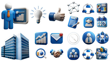 3d render Set of Business and Office Icons