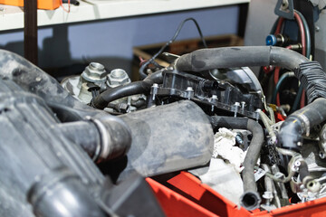 Fototapeta premium details of modern car engine, internal combustion engine vehicle