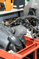 details of modern car engine, internal combustion engine vehicle