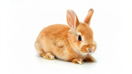 Fototapeta premium Brown rabbit standing up. Easter Bunny Hare Cottontail rabbit Domestic rabbit. Sniffing Rabbit. Young red rabbit isolated on white Background. The funny rabbit is standing on its hind legs. 