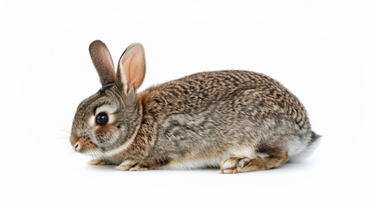 Fototapeta premium Brown rabbit standing up. Easter Bunny Hare Cottontail rabbit Domestic rabbit. Sniffing Rabbit. Young red rabbit isolated on white Background. The funny rabbit is standing on its hind legs. 
