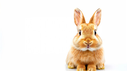 Brown rabbit standing up. Easter Bunny Hare Cottontail rabbit Domestic rabbit. Sniffing Rabbit. Young red rabbit isolated on white Background. The funny rabbit is standing on its hind legs. 