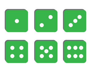 Game dice set isolated on white background. Set of dice in flat and linear design from one to six. Traditional game die with marked with different numbers of dots. Vector illustration. EPS 10