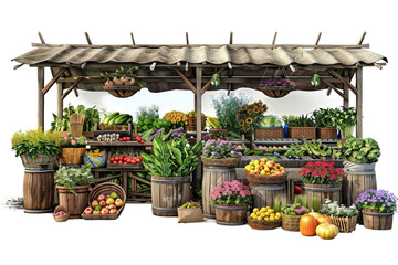 Fresh Vegetable Stalls with Colorful Displays Isolated on Transparent Background