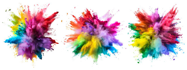 Colorful powder explosion isolated on transparent background