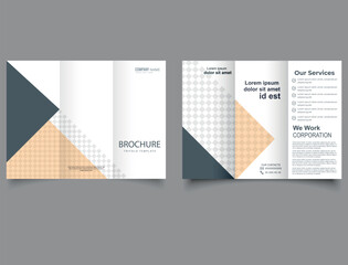 Trifold brochure with triangles. Trifold Template layout design with cover page for company profile, annual report, brochure, flyer. .