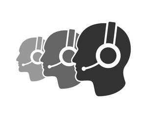 Men wearing headphones with a microphones. Call center graphic symbol isolated on white background. Vector illustration