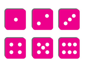 Game dice set isolated on white background. Set of dice in flat and linear design from one to six. Traditional game die with marked with different numbers of dots. Vector illustration. EPS 10