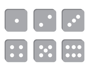Game dice set isolated on white background. Set of dice in flat and linear design from one to six. Traditional game die with marked with different numbers of dots. Vector illustration. EPS 10