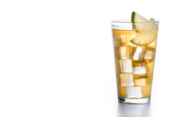 Fresh ginger ale drink isolated on white background