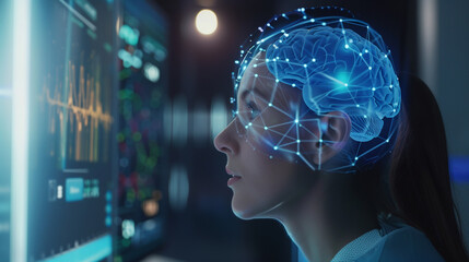Fototapeta premium innovative medical technology diagnose and examine patient brain with intelligence software in hospital.