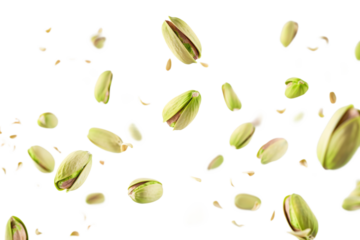 Falling Pistachio nuts isolated on transparent background